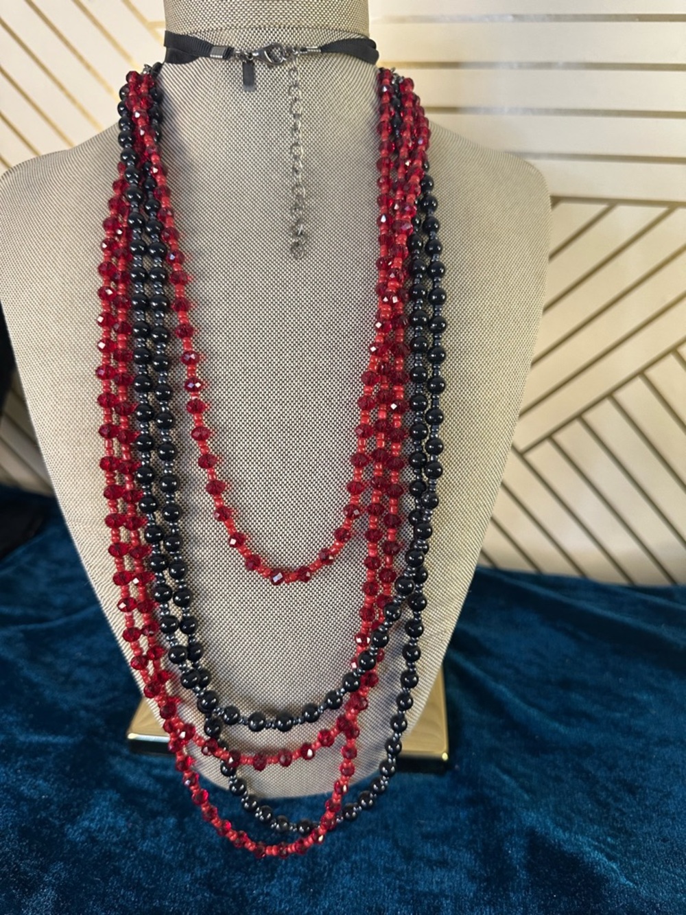 Lane Bryant Red and Black Multi-Strand Beaded Necklace